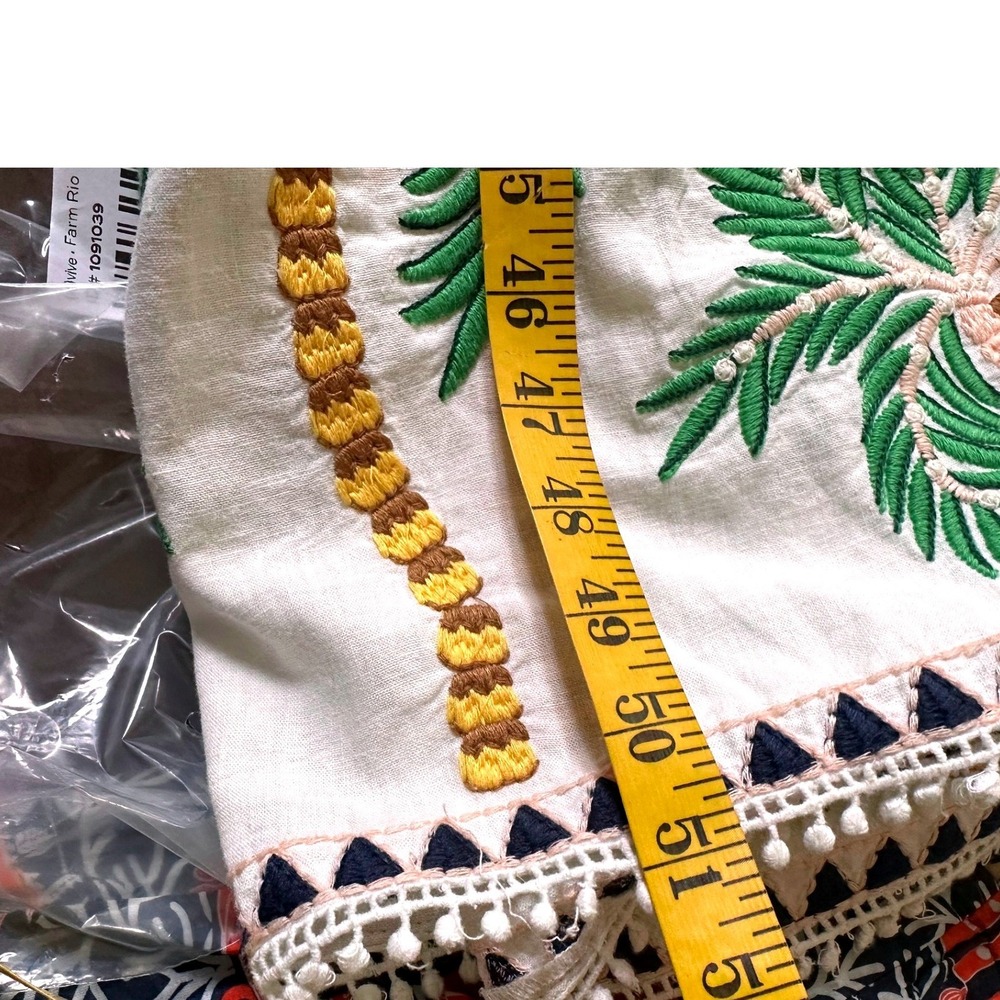 Farm Rio Palm Tree NWT Embroidered Maxi Dress L White Green Gingham Boho Linen - Picture 12 of 16